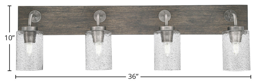 Oxbridge, Bath Bar, Graphite & Painted Distressed Wood-look, 4" Smoke Bubble