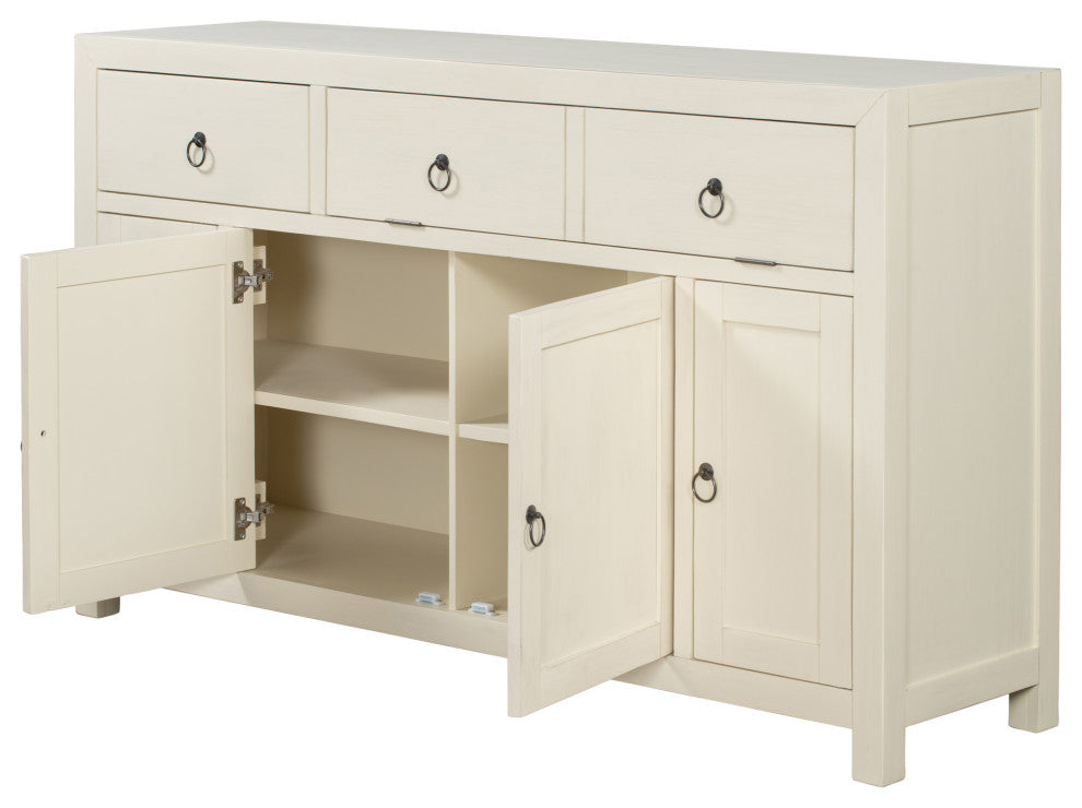 60-inch Wood Sideboard with Drawers and Shelves, White, 60'' X 36''