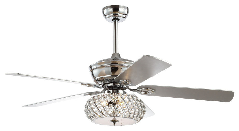 Crista 52" 3-Light Metal and Wood LED Ceiling Fan, Chrome