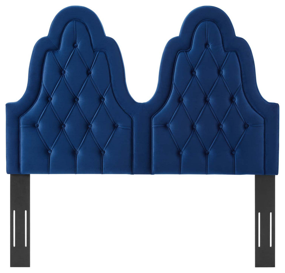 Tufted Headboard, Full Queen Size, Velvet, Blue Navy, Modern Contemporary
