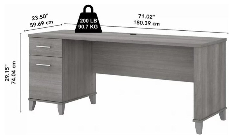 Transitional Desk, Large Design With Wire Management & 2 Drawers, Platinum Gray
