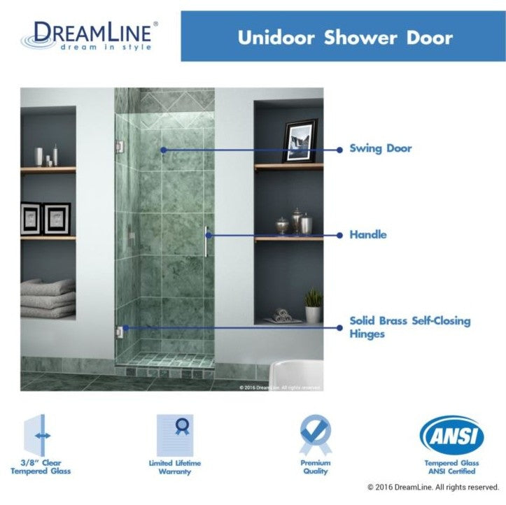 DreamLine 23" to 30" Frameless Hinged Sliding Shower Door, SHDR-20237210F-09
