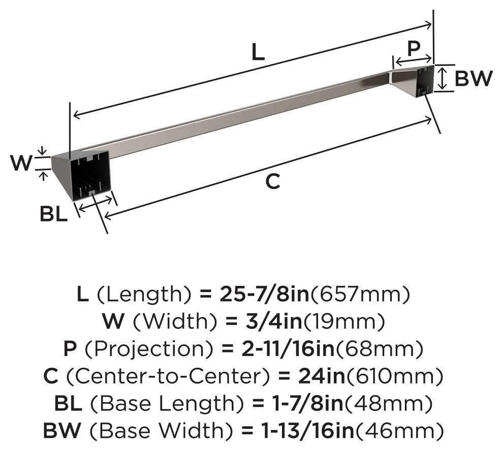 Amerock Blackrock Contemporary Towel Bar, Brushed Nickel, 24" Center-to-Center