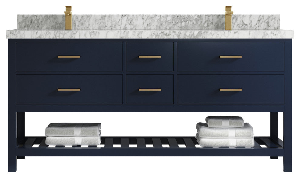 Parker 72 Double Sink Bath Vanity in Navy Blue  2" Carrara Marble