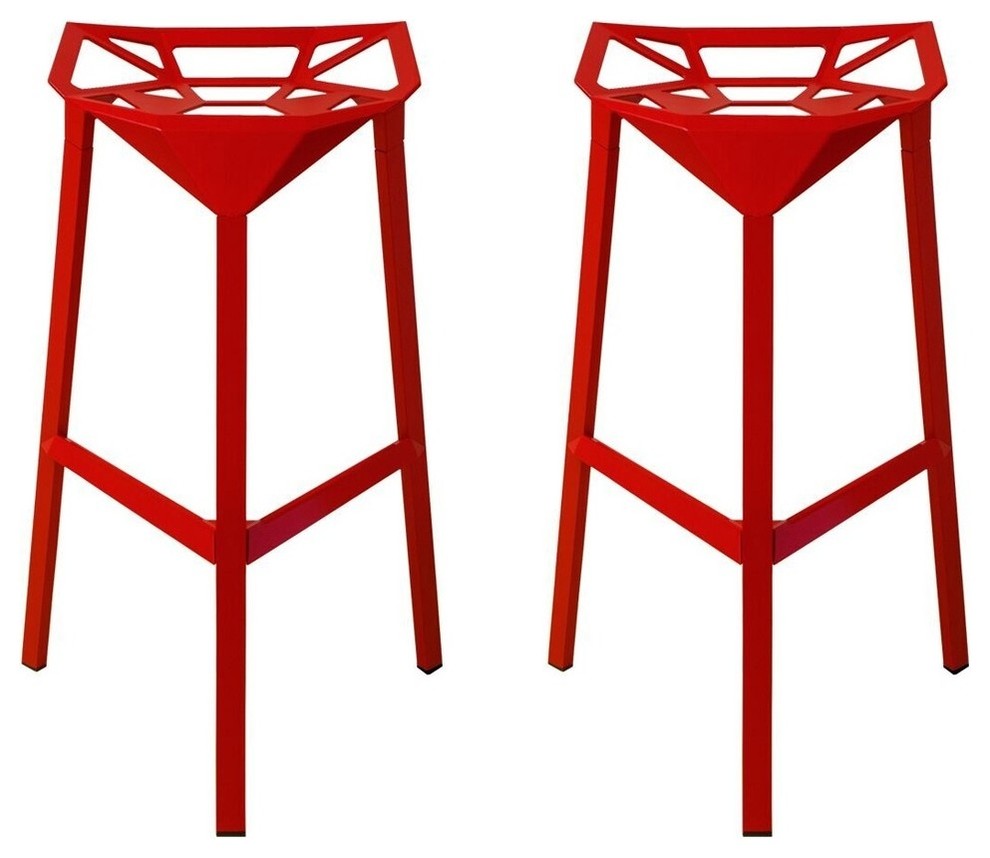Mod Made Geometric Aluminum Modern Barstool, Set of 2, Red