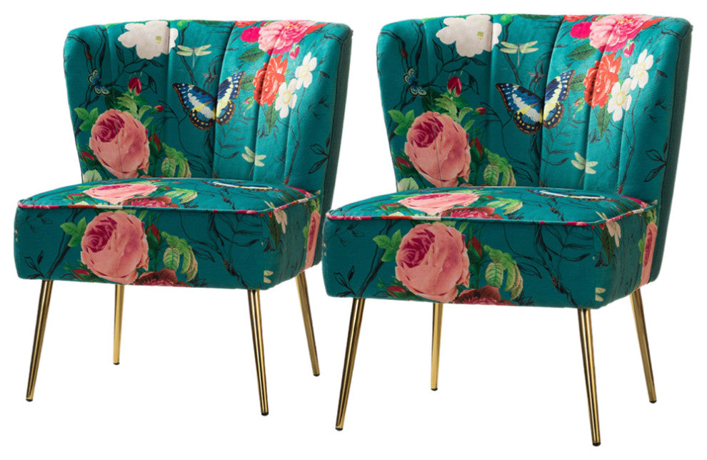 Upholstered Accent Side Chair With Tufted Back Set of 2, Blue