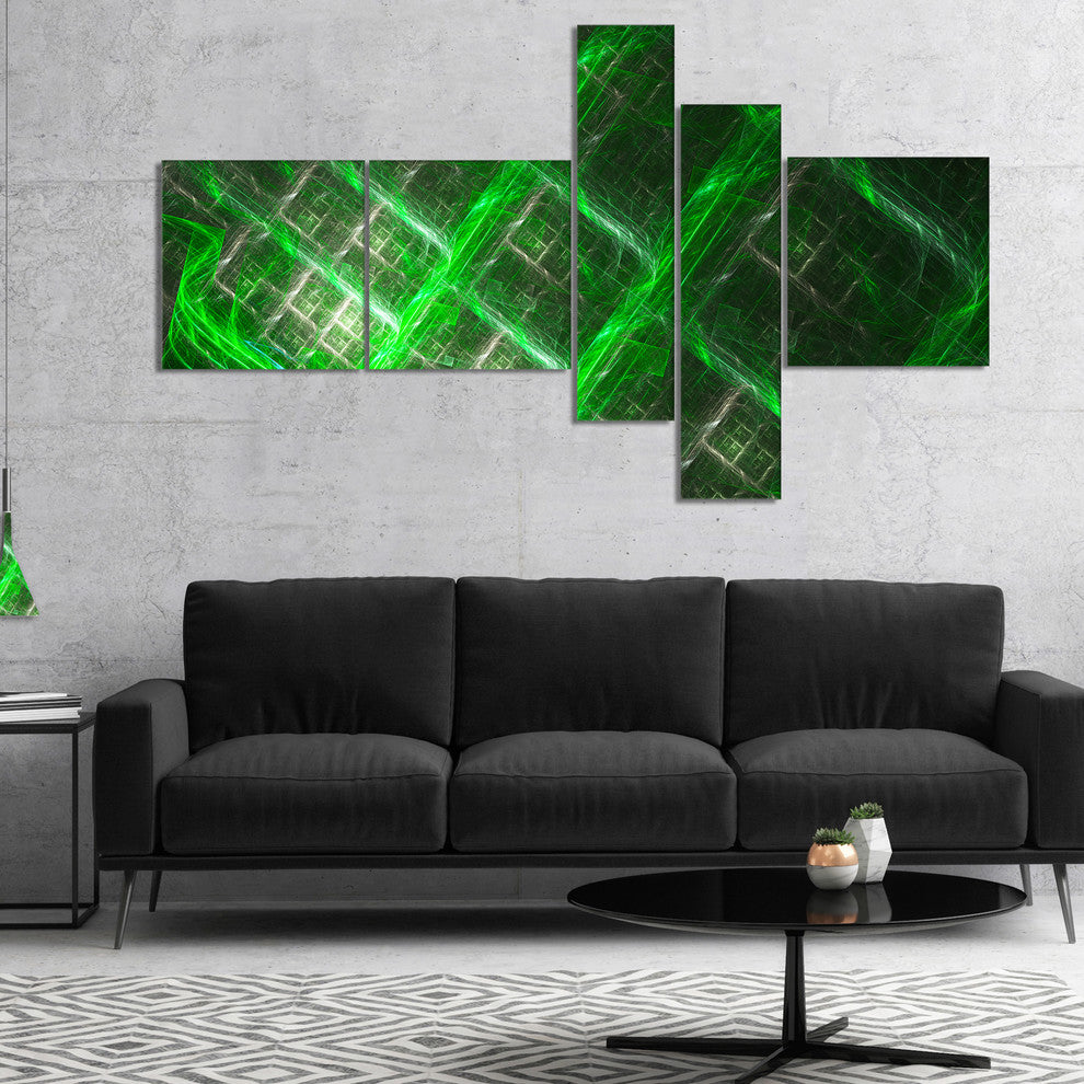 Green Abstract Metal Grill, Abstract Art on Canvas, 60"x32", 5 panels