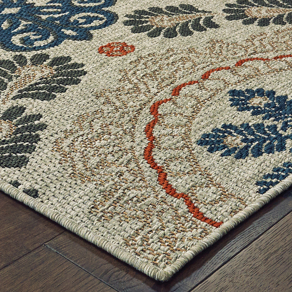 Laguna Medallion Gray/Blue Indoor/Outdoor Loop Pile Area Rug, 5'3