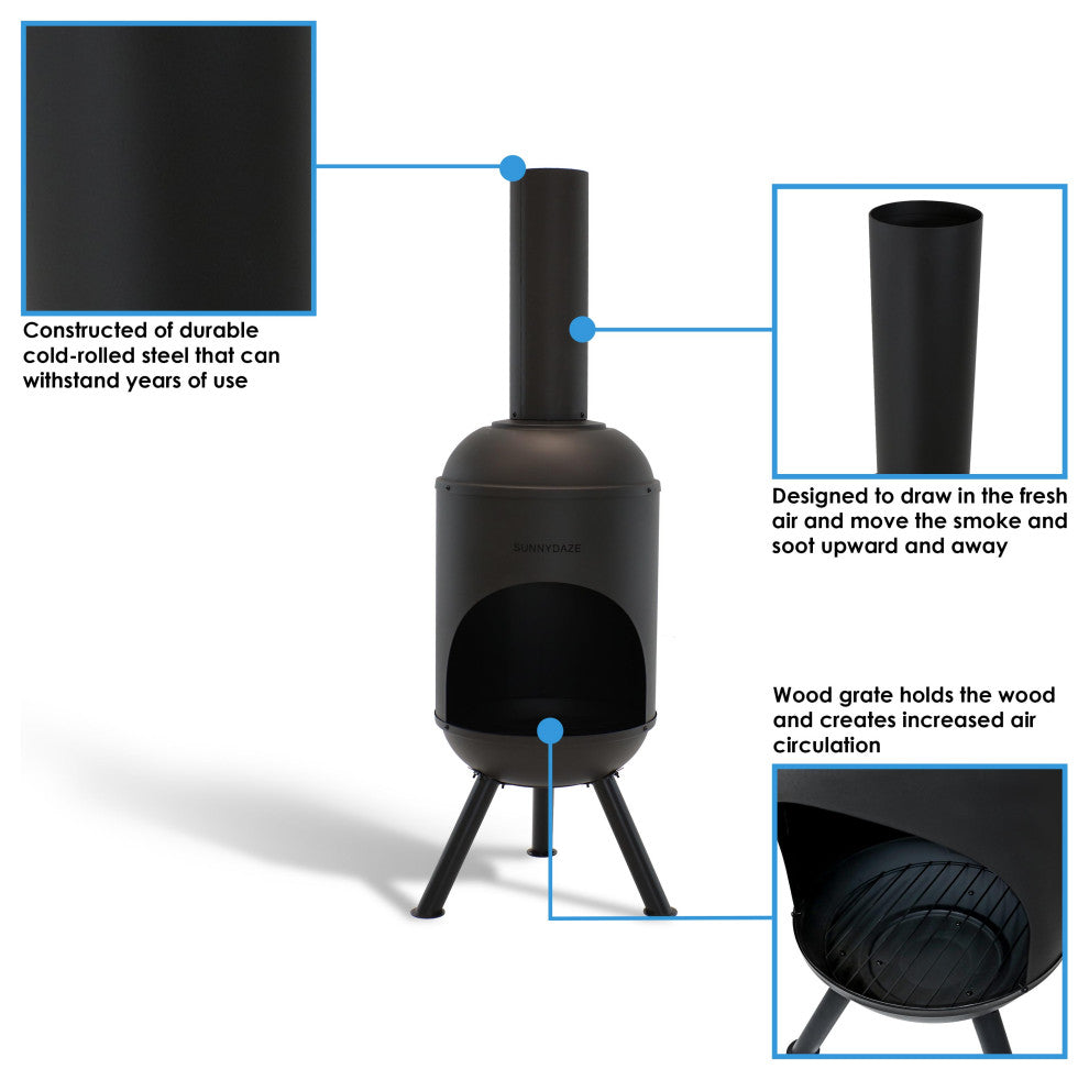 Sunnydaze Black Steel Outdoor Wood-Burning Backyard Chiminea Fire Pit, 5'