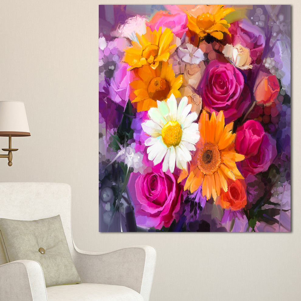 Bouquet of Flowers Watercolor, Large Floral Canvas Artwork, 30"x40"