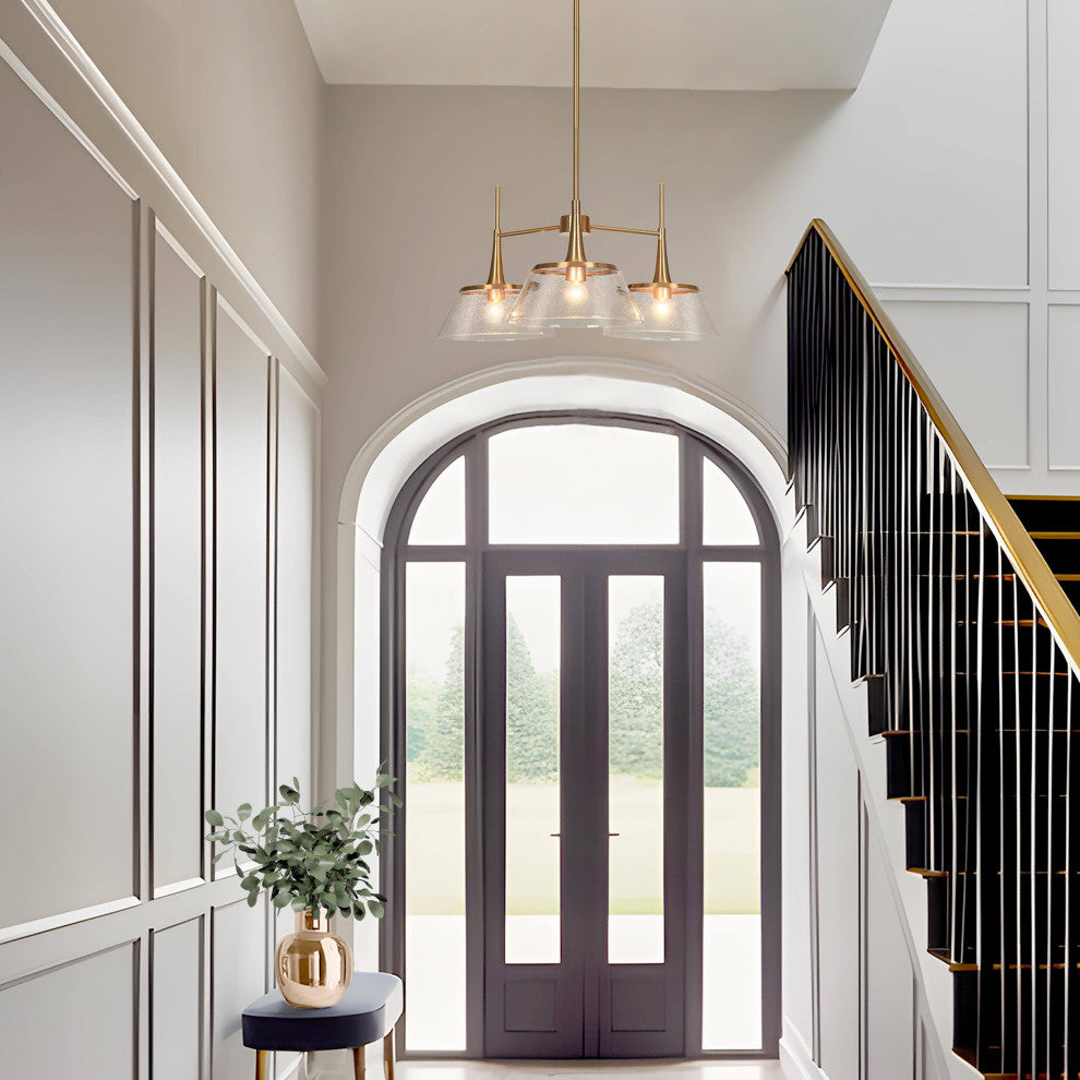 LNC 3-Light Polished Gold with Seedy Glass Linear Modern/Contemporary Chandelier