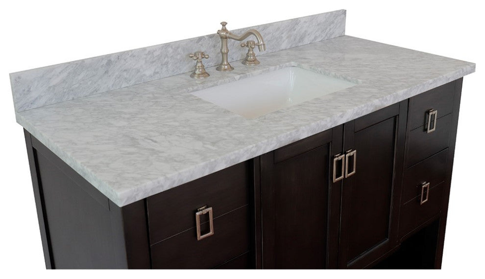 49" Single Vanity, Silvery Brown Finish With White Carrara Top