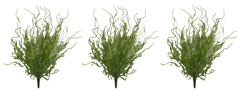 3 Pieces 18" Glitter Twig Bush Christmas Spray, Green