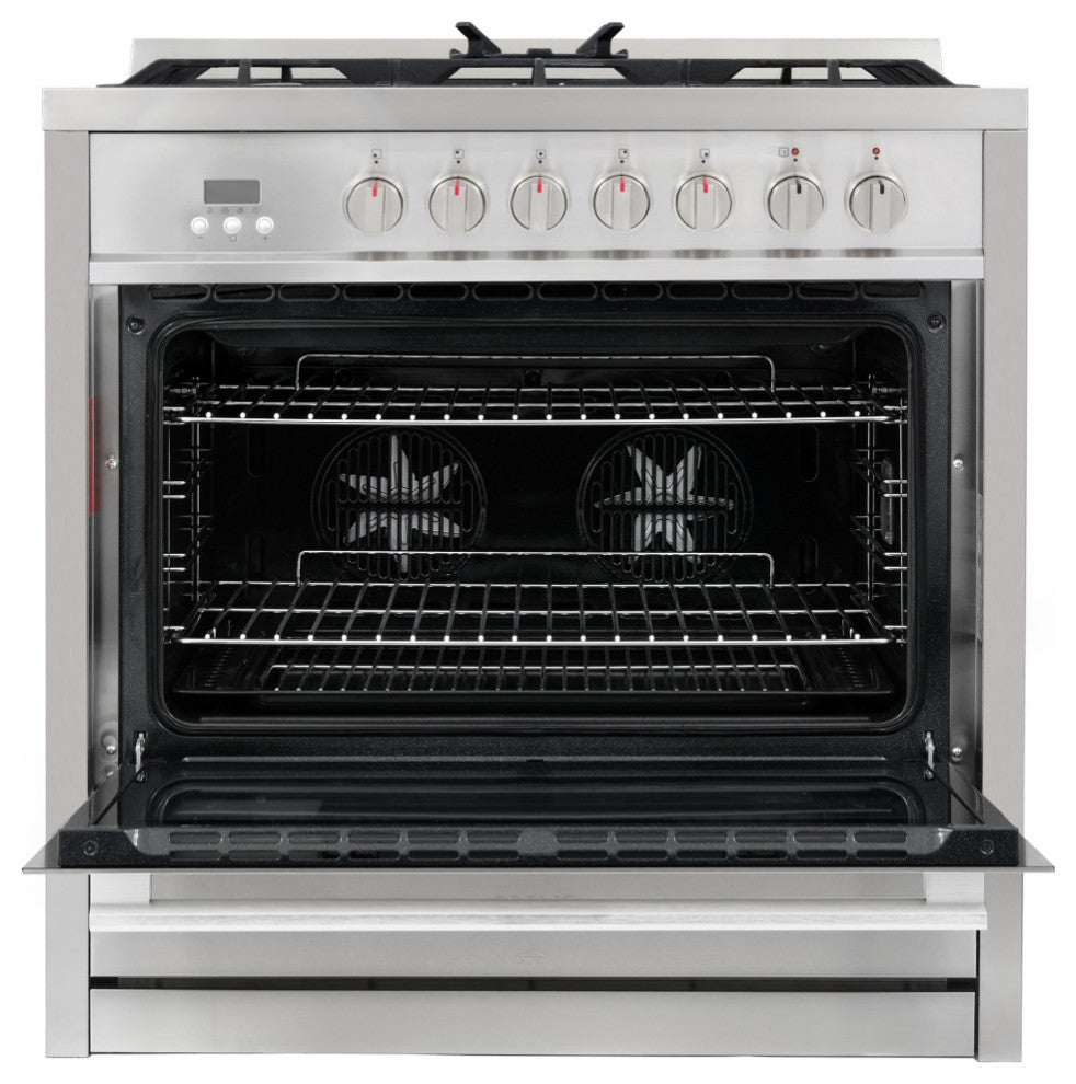 2-Piece Kitchen, 36" 240V Dual Fuel Range and 36" Wall Mount Range Hood