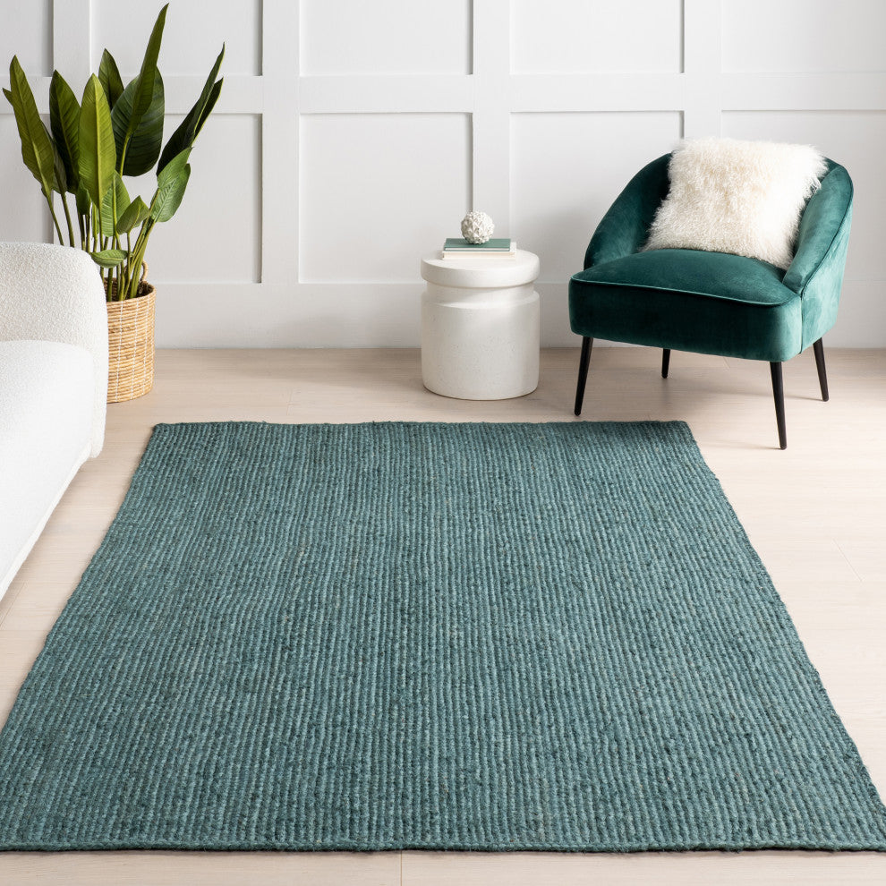 Nuloom Rigo Hand Woven Farmhouse Jute Rug, Hunter Green 8' x 10'