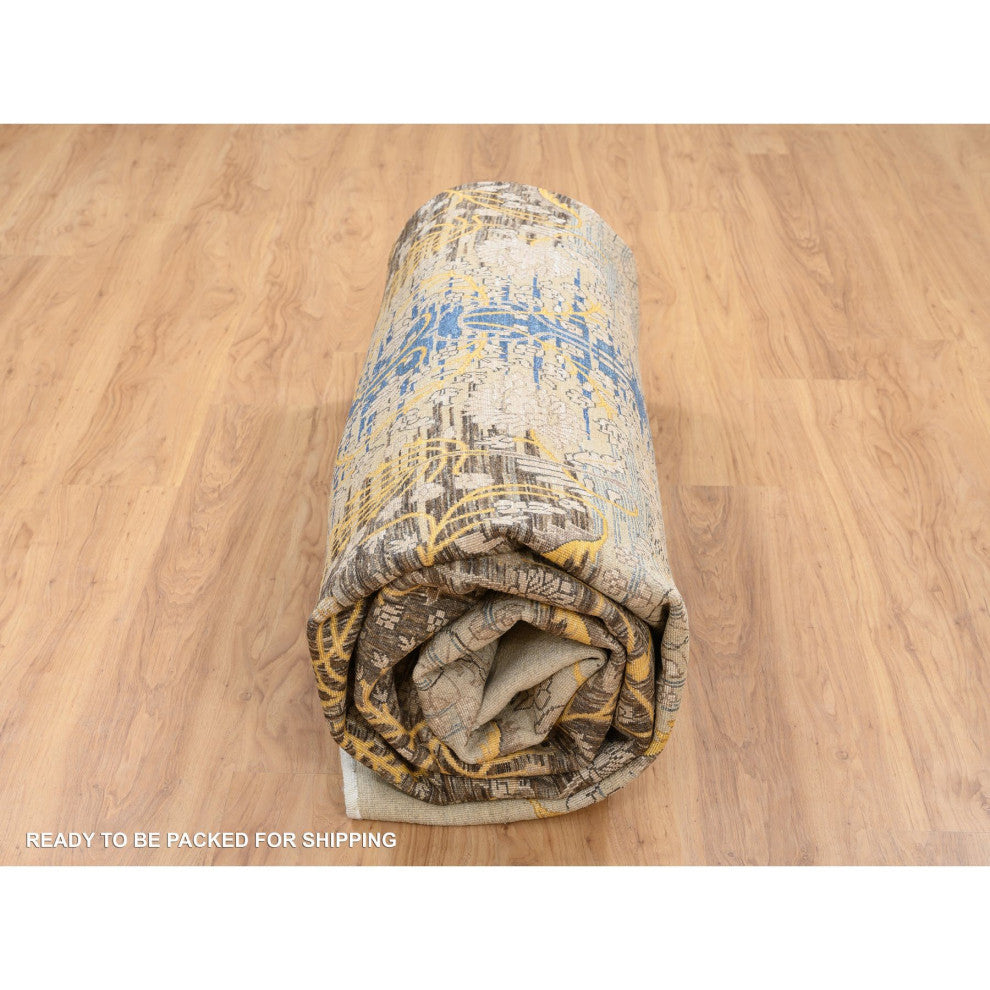 Tan/Brown Silk With Textured Wool Hand Knotted Sarouk Square Rug, 12'0"x12'2"