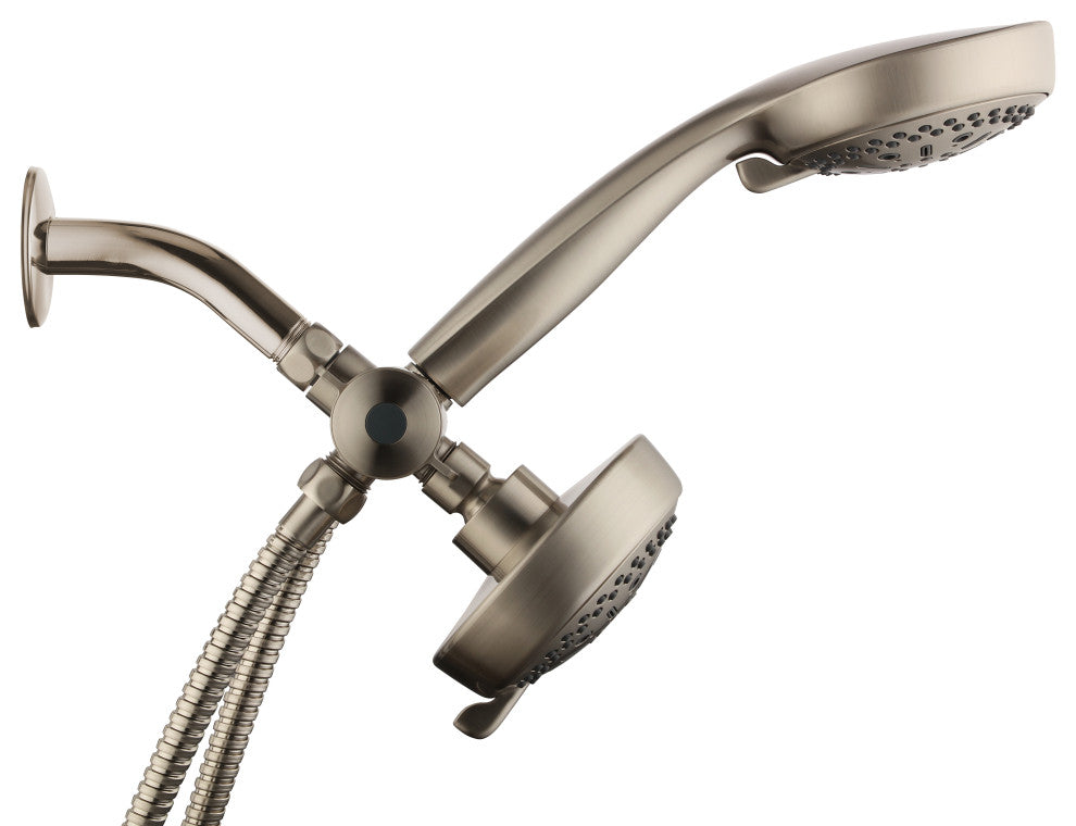 MODONA's 6 Function DUAL Massage Shower Head and Hand Shower, Satin Nickel