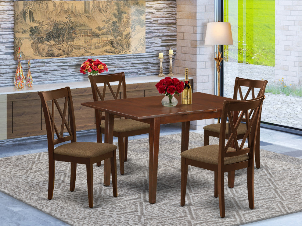 5Pc Dining Set, Rectangle Table, Butterfly Leaf, Mahogany Finish