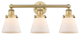 Edison Small Cone 3-Light 25" Vanity Light, Brushed Brass With Matte White Shade