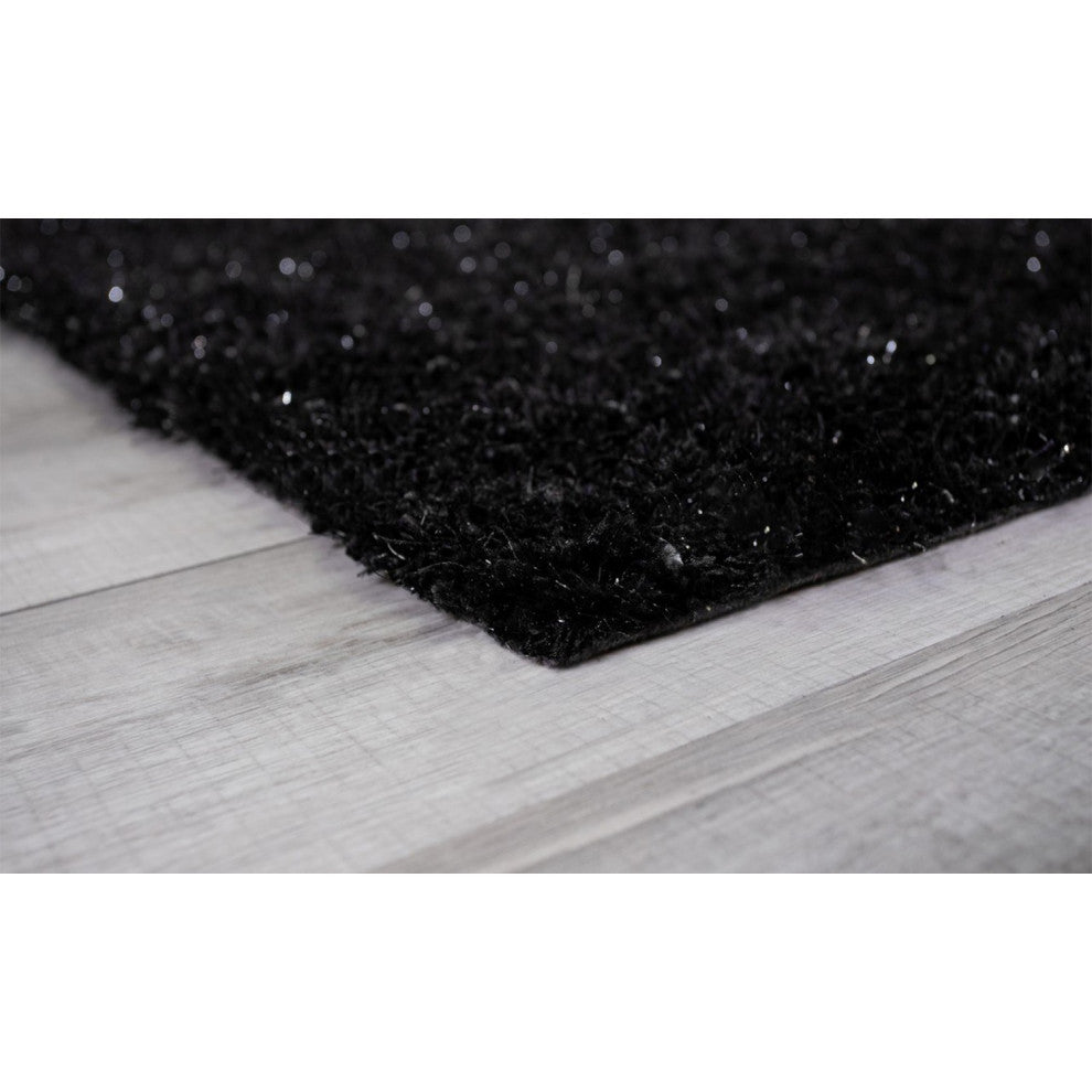 2" x 8" Black Textured Modern Runner Rug
