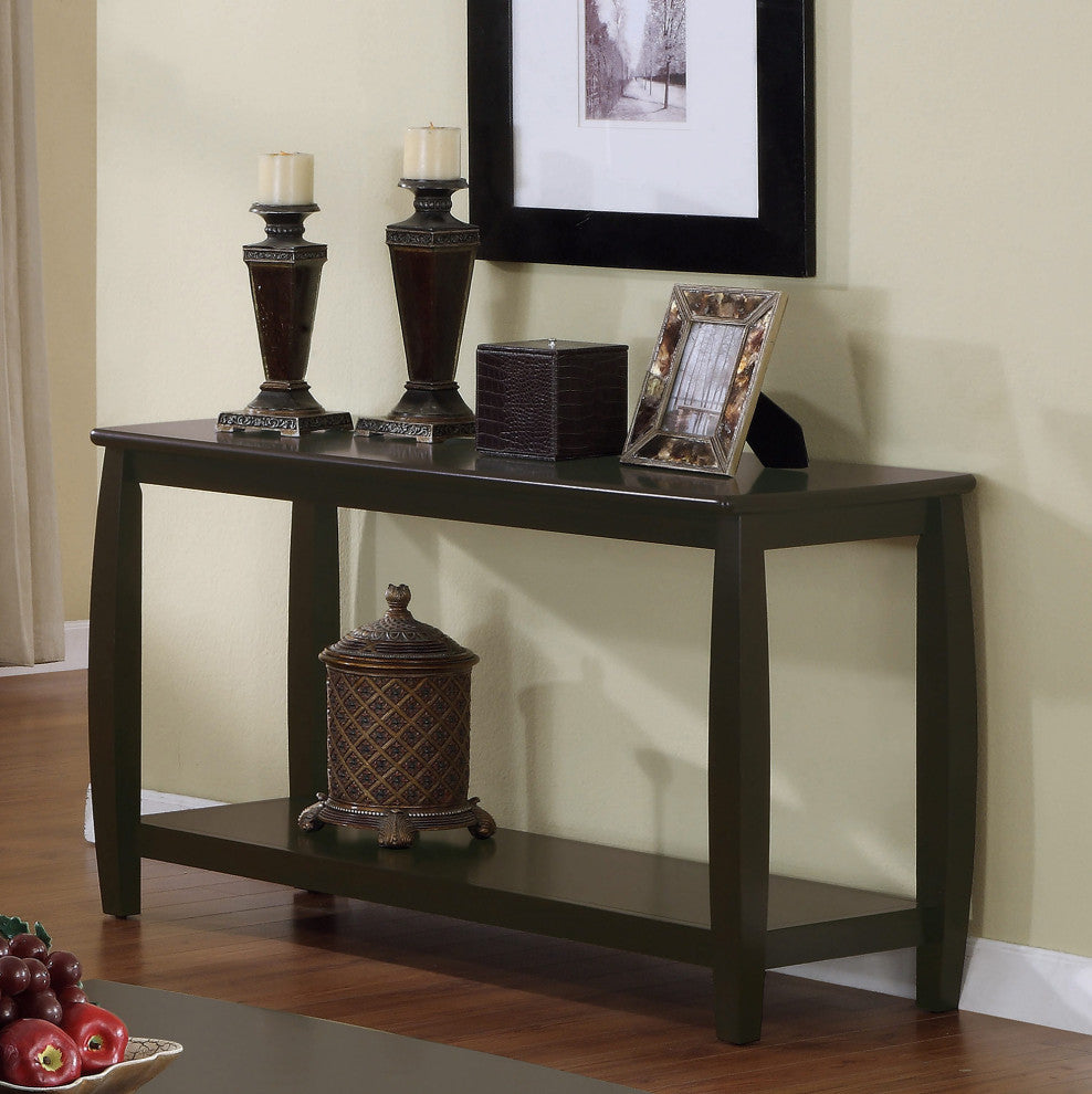 Wood Sofa Table with Shelf, Cappuccino