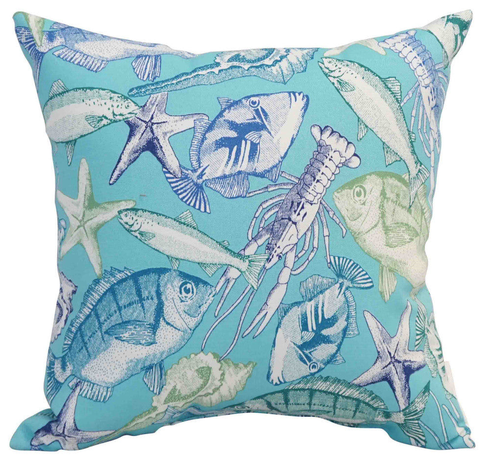 17" Square Polyester Outdoor Throw Pillows, Set of 4, Keyisle Lagoon