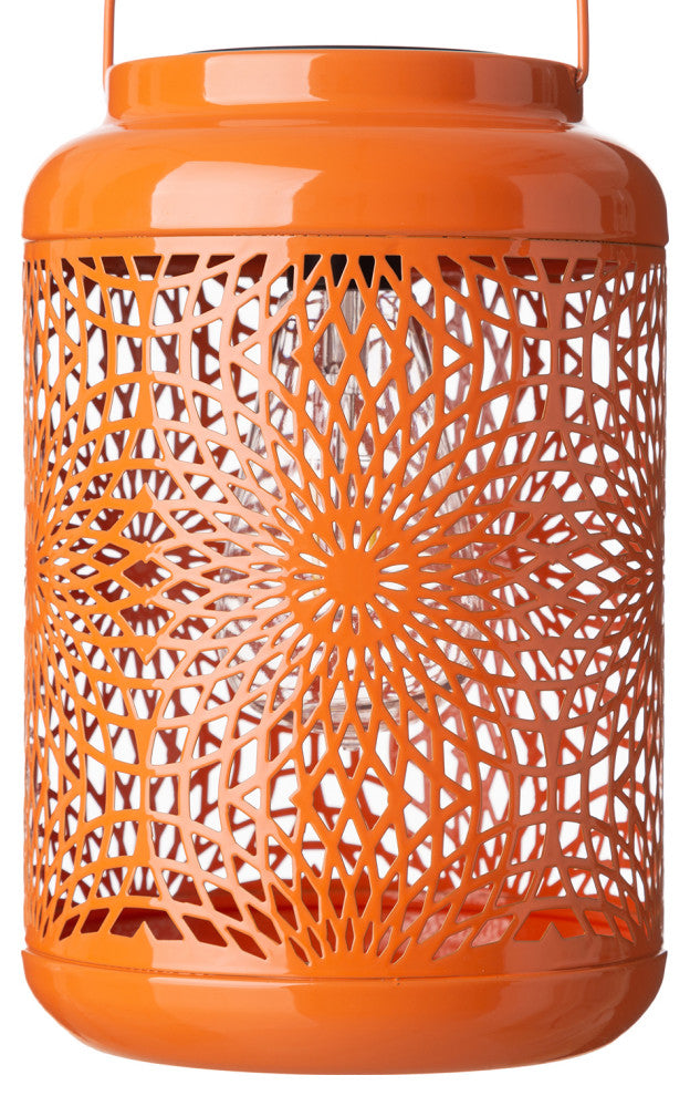 8.75"H Orange Metal Cutout Solar Powered  Lantern