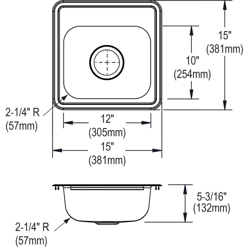 Elkay D115162 DAYTON Drop-In Single Bowl Bar Sink 2 Faucet Holes Satin