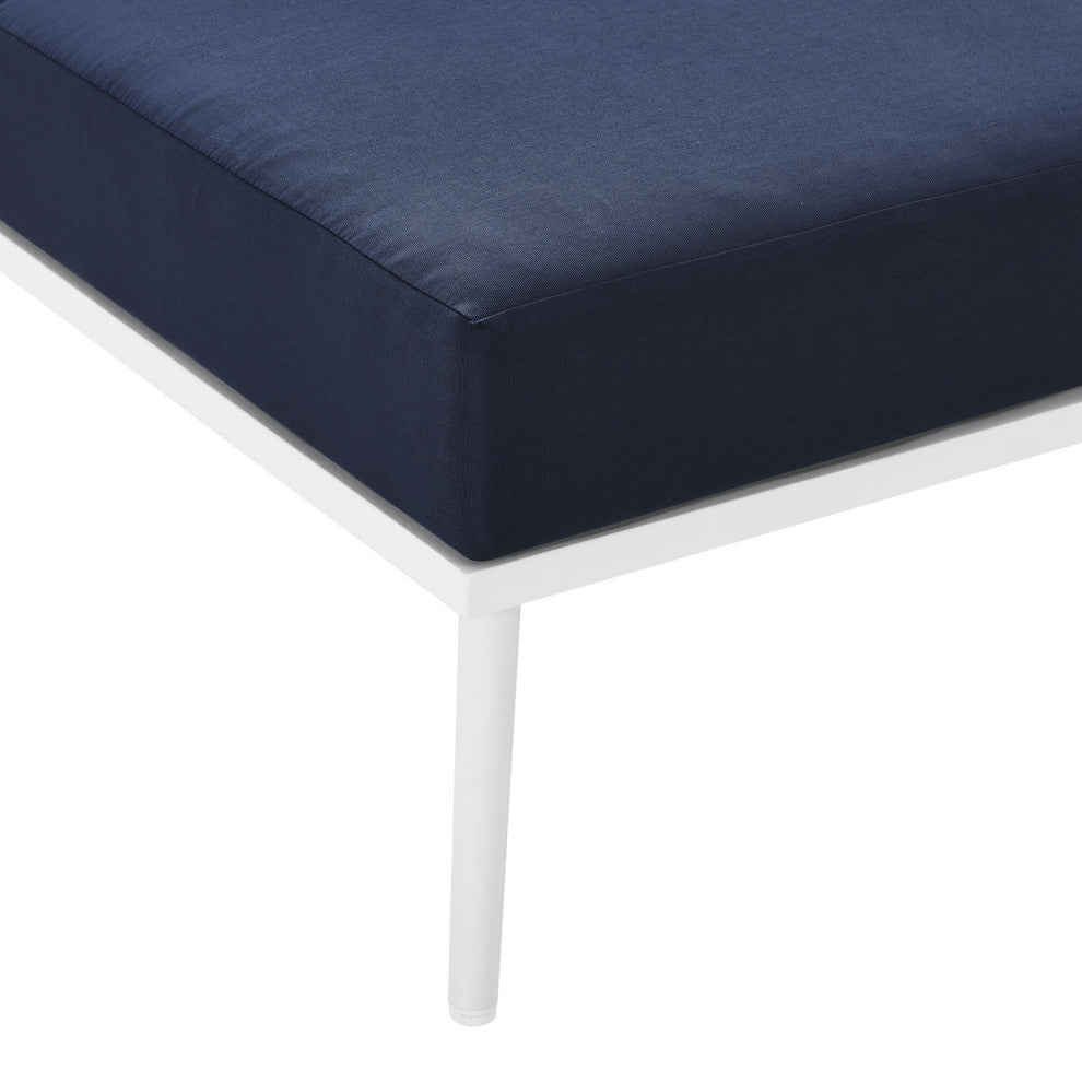 Lounge Sectional Sofa Chair Set, Navy White, Aluminum, Modern, Outdoor Patio