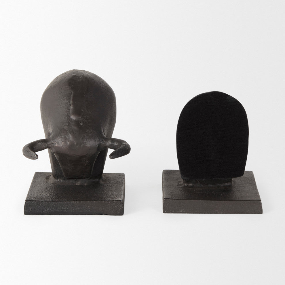 Tauro III, 2-Piece Set, 10Lx5W Black Cast Aluminum Raging Bull Bookends