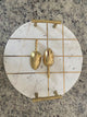 Round Marble White Tray with Gold Handles and Inlay Strips