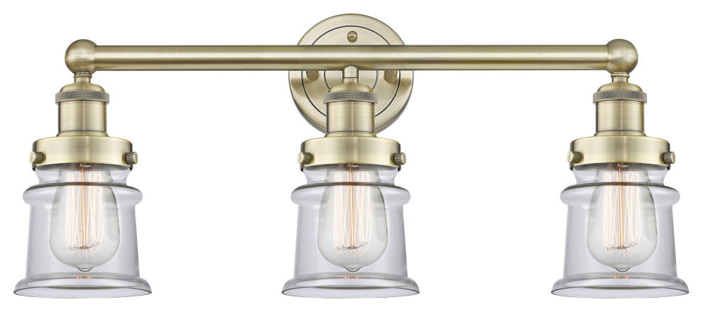 Canton 3-Light 23" Bath Vanity Light, Antique Brass Finish, Clear Shade