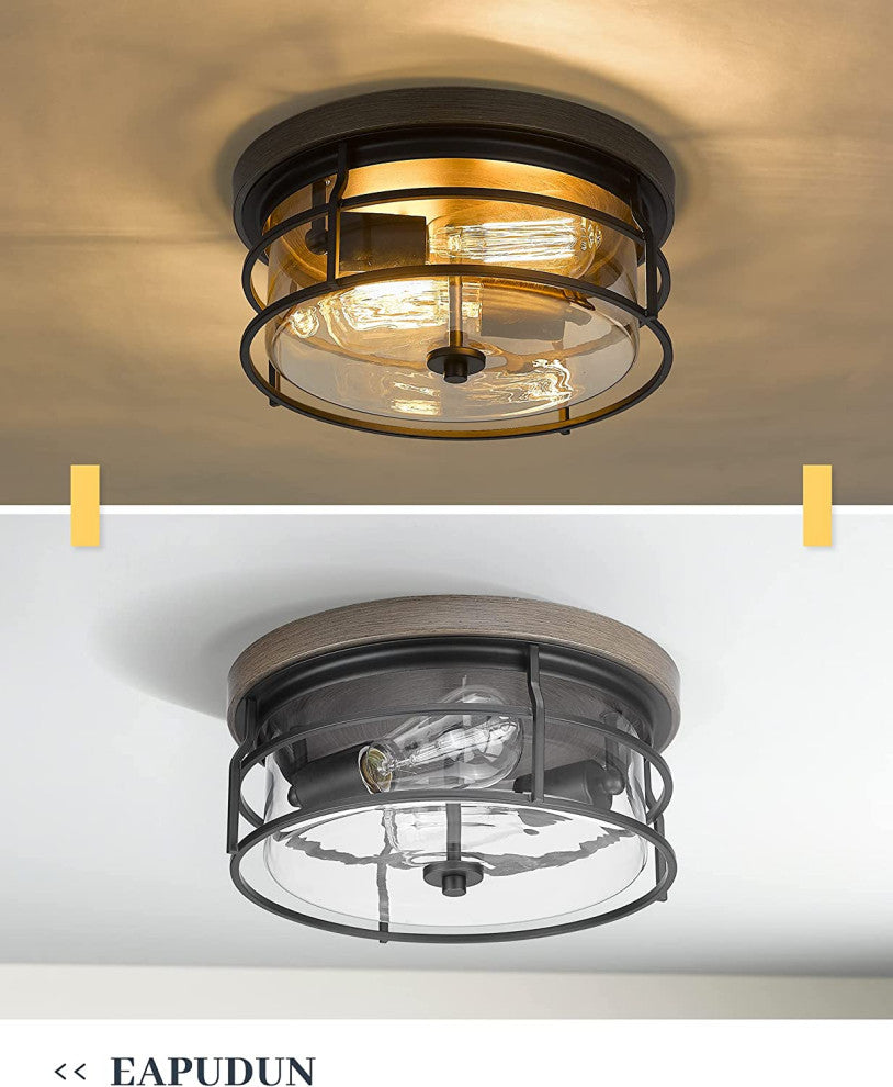 2 Light Flush Mount Ceiling Light Fixture, Farmhouse, Vintage