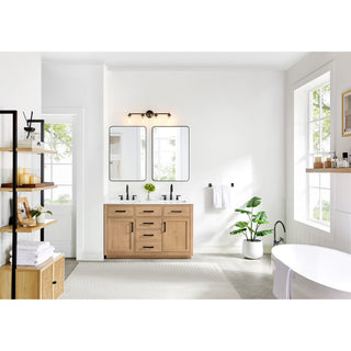 Gavino Vanity with Grain White Composite Stone Top, Light Brown/Matte Black, 54", No Mirror
