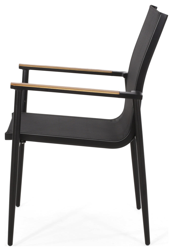 Shane Outdoor Mesh and Aluminum Dining Chairs, Set of 2