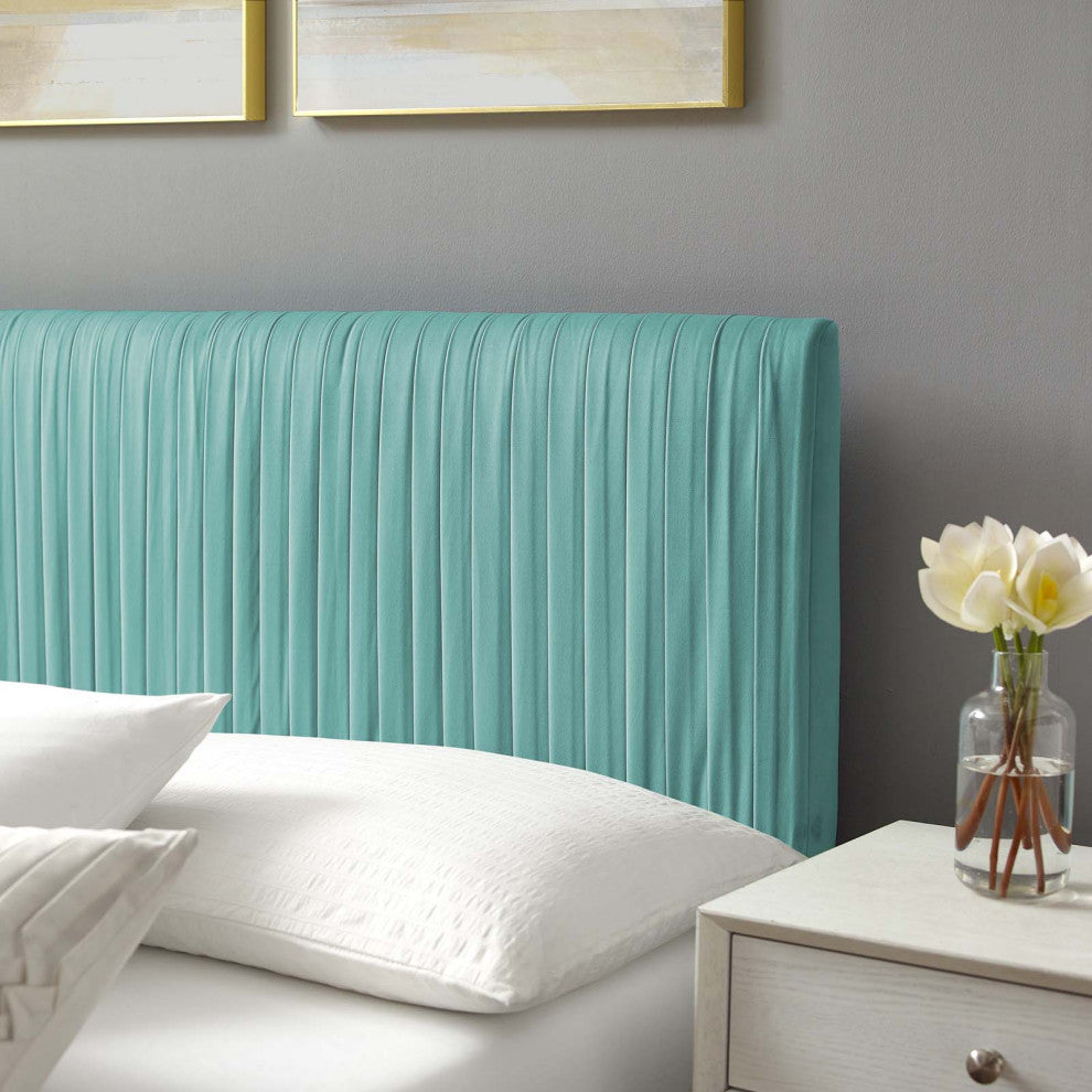 Platform Bed Frame, Queen Size, Velvet, Blue, Modern Contemporary, Bedroom