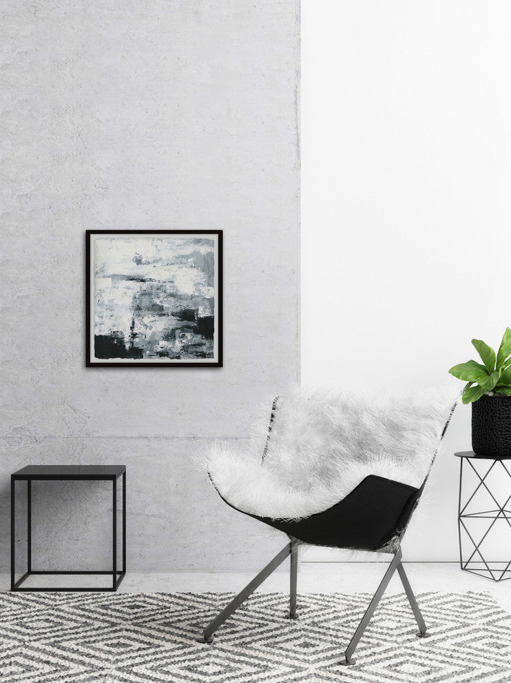 "Black and White Smudges" Framed Painting Print, 12"x12"