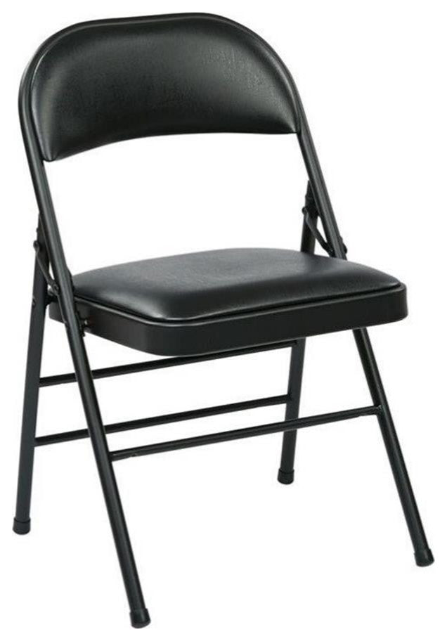 Set of 4 Folding Chair with Vinyl Seat in Black