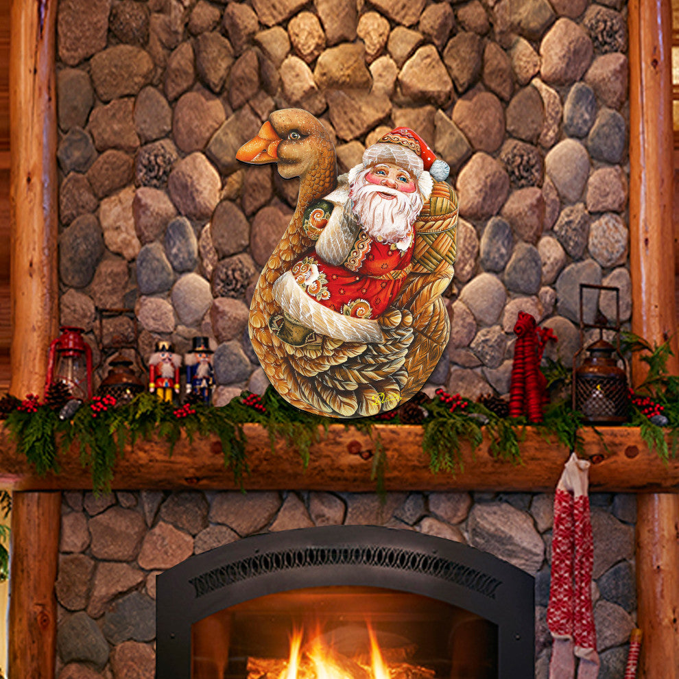 Christmas Goose Santa Wooden Door Hanger