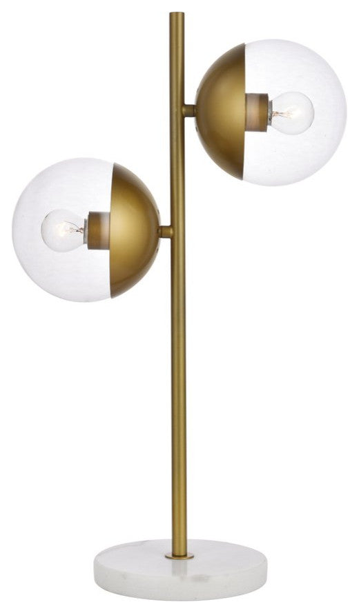 Midcentury Modern Brass And Clear 2-Light Table Lamp