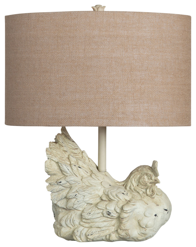 Rooster Table Lamp, White Washed