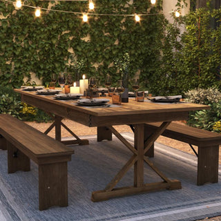 HERCULES 9' x 40" Rectangular Solid Pine Farm Table with X Legs, Antique Rustic
