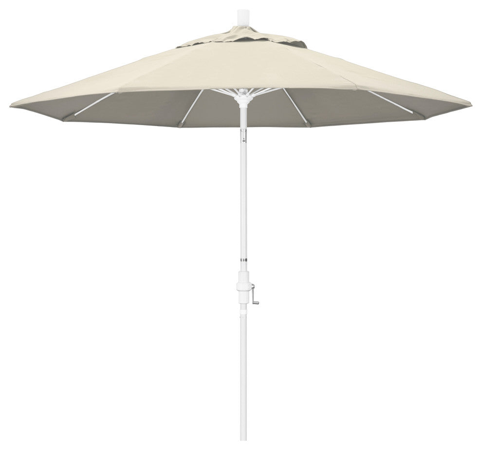 9' Matted White Collar Tilt Lift Fiberglass Rib Aluminum Umbrella, Olefin, Antique Beige