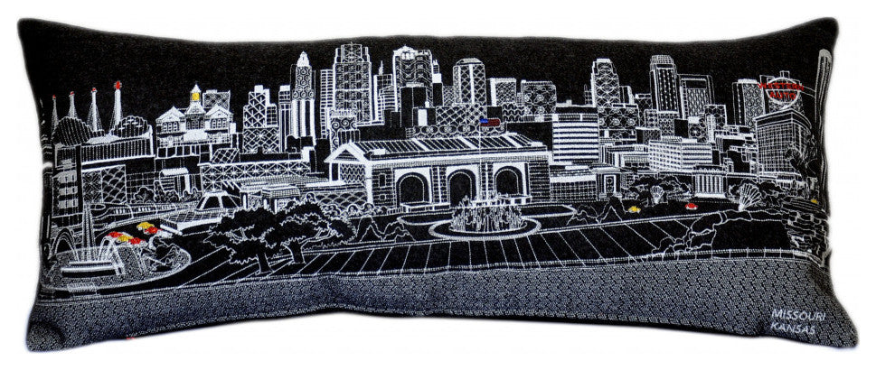 35" Black Kansas City Nighttime Skyline Lumbar Decorative Pillow