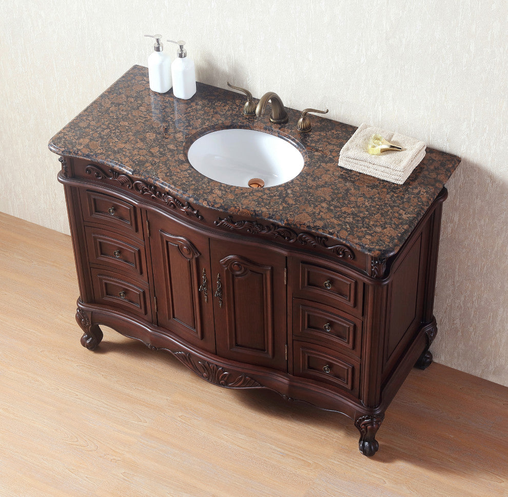 Stufurhome Cassandra 48" Single Sink Bathroom Vanity, Baltic Brown Granite Top