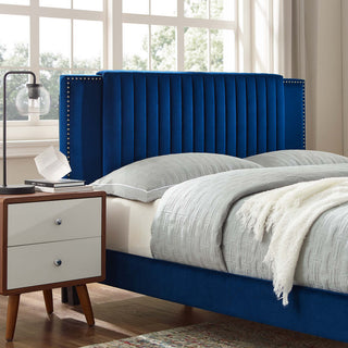 Zahra Channel Tufted Performance Velvet Twin Platform Bed, Navy