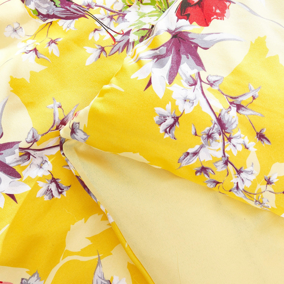 Sunshine Hummingbirds Floral Print Duvet Cover Set with Pillow Cases, Queen