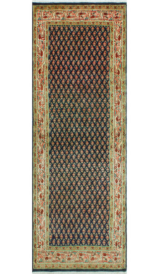 Fine Vintage Distressed Aldys Navy/Beige Runner, 3'5 x 10'2