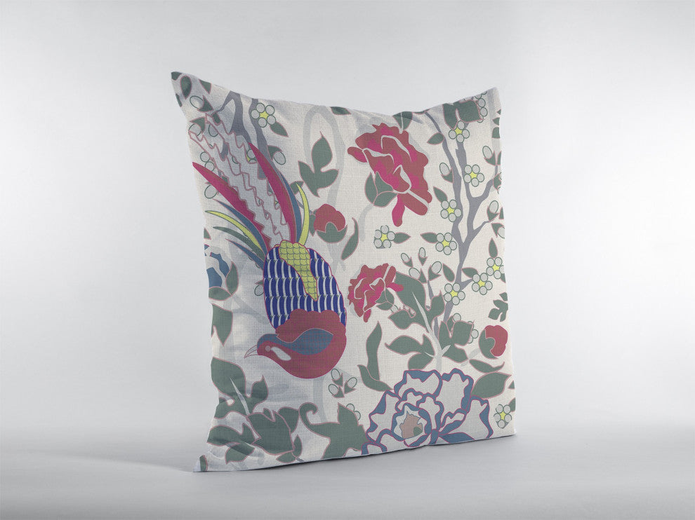 20 Pink Sage Peacock Indoor Outdoor Zippered Throw Pillow