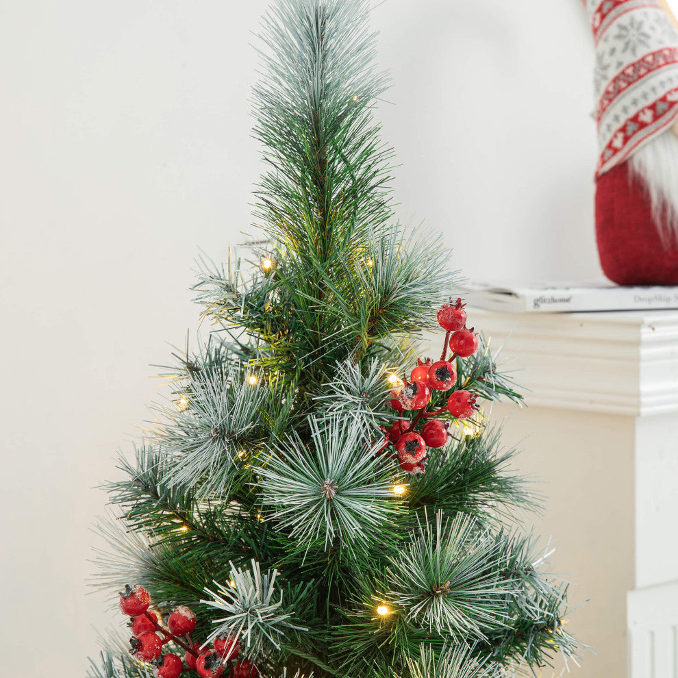 Pre-Lit Pine Artificial Christmas Tree, 4', Pinecones/Berries